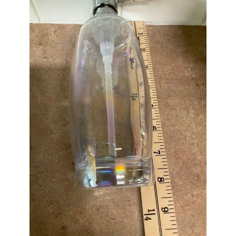 Iridescent Glass Soap Dispenser Chrome Pump Pearlescent Clear Refillable Bottle